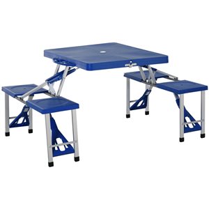 Outsunny 33.25-in Blue Plastic Rectangle Collapsible Picnic Table
