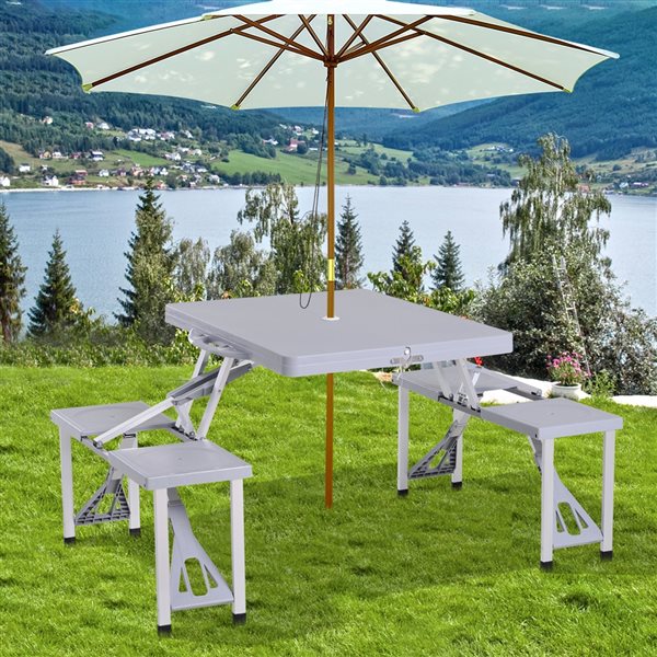 Outsunny 32.25-in x 53.25-in Outdoor Rectangle Plastic Grey Folding Picnic Table
