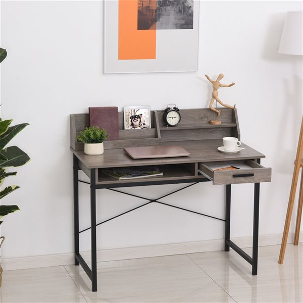 HomCom 29.5-in Grey and Black Modern/Contemporary Writing Desk