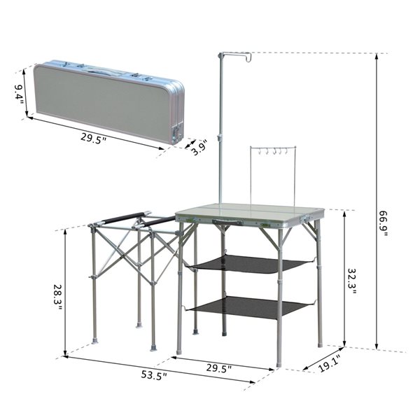 Outsunny 19.1-in x 53.5-in Outdoor Rectangle Wood Silver Folding Kitchen Table