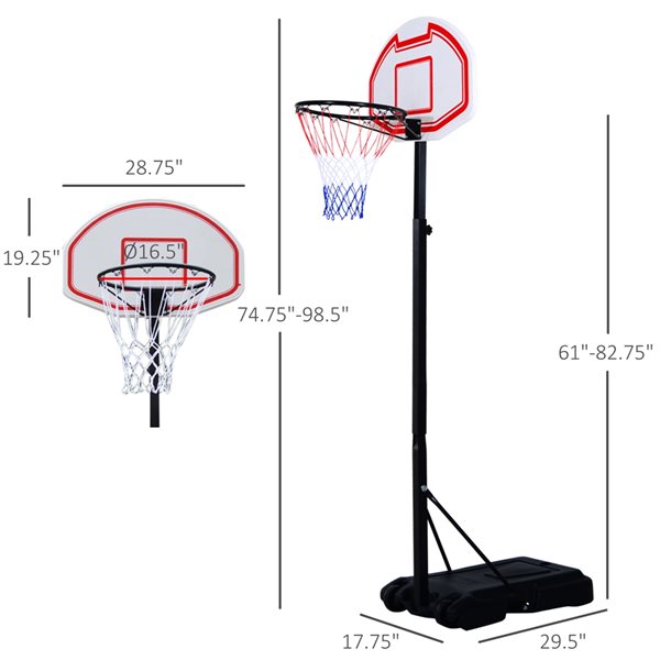 Panier de basketball extérieur Soozier portable ajustable 19,3 po