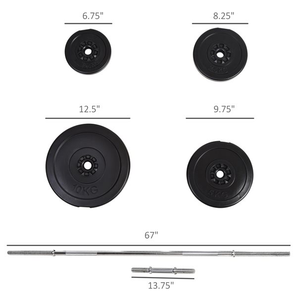 Ensemble d'haltères ajustables par Soozier noir de 143 lb, 14 pièces