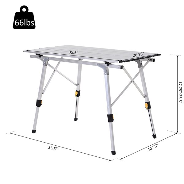 Outsunny 21-in x 35.5-in Outdoor Rectangle Aluminum Silver Folding Table