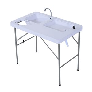 Outsunny 26-in x 39.8-in Outdoor Rectangle Plastic White Folding Table with Sink