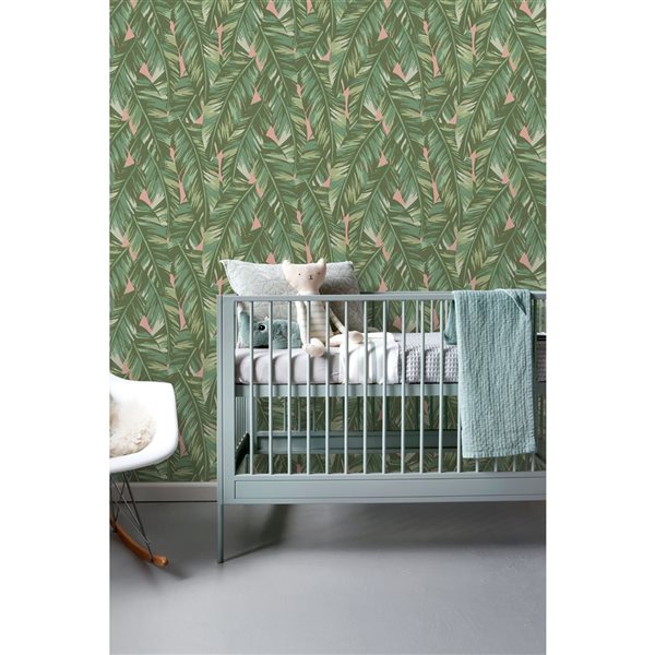 ESTA Home Non-woven Unpasted Dumott Olive Tropical Leaves Wallpaper