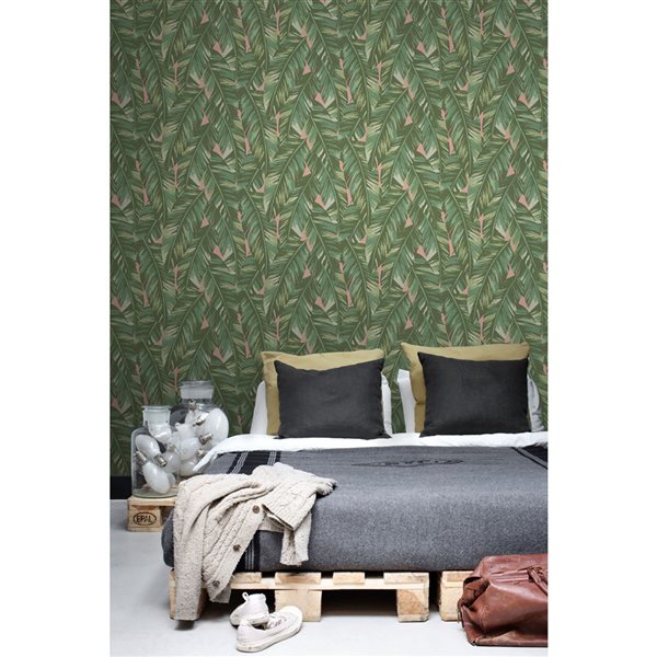 ESTA Home Non-woven Unpasted Dumott Olive Tropical Leaves Wallpaper