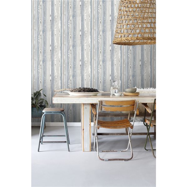 ESTA Home Non-woven Unpasted Cady Blue Wood Panel Wallpaper