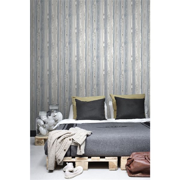 ESTA Home Non-woven Unpasted Cady Blue Wood Panel Wallpaper