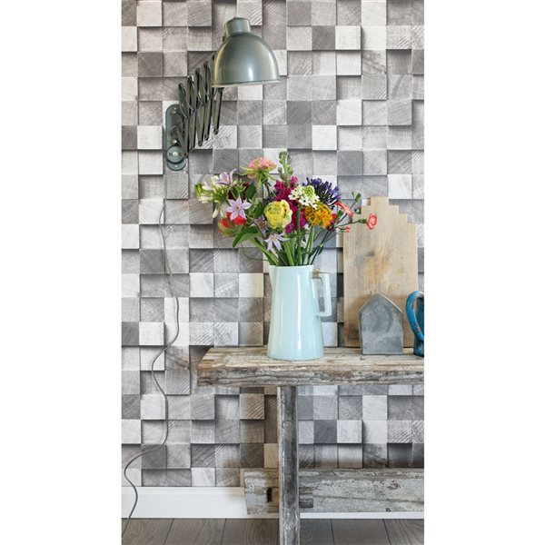 ESTA Home Non-woven Unpasted Tevye Grey Wood Geometric Wallpaper