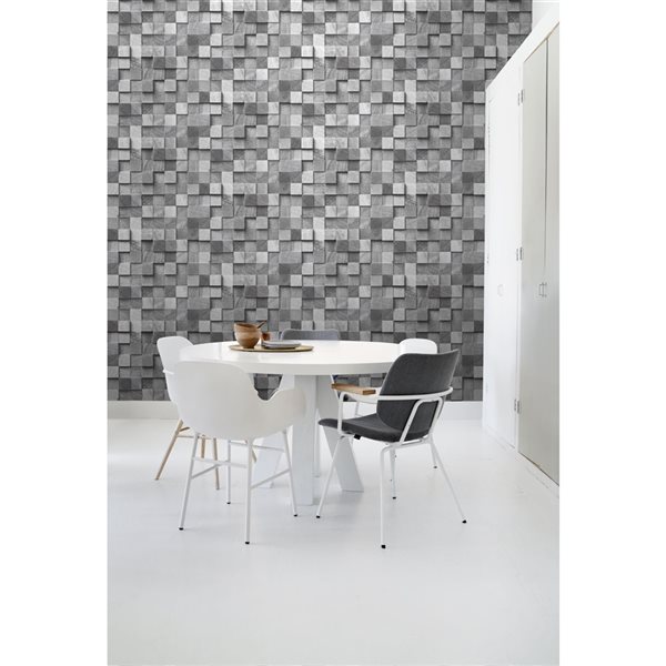 ESTA Home Non-woven Unpasted Tevye Grey Wood Geometric Wallpaper