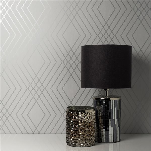 Fine Decor Paper Unpasted Shard Silver Trellis Wallpaper