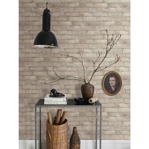 Zio and Sons Non-woven Unpasted Limewashed Weathered Brick Bone Brick Wallpaper