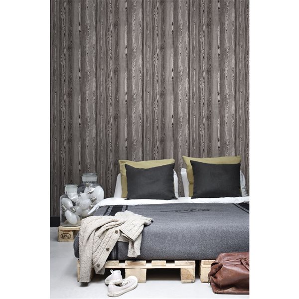 ESTA Home Non-woven Unpasted Cady Brown Wood Panel Wallpaper