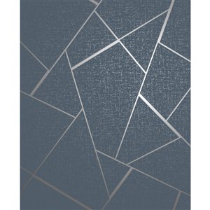 Fine Decor Vinyl Unpasted Quartz Navy Fractal Wallpaper