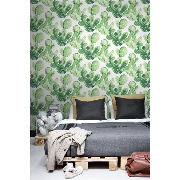 ESTA Home Non-woven Unpasted Mimi Green Cactus Wallpaper