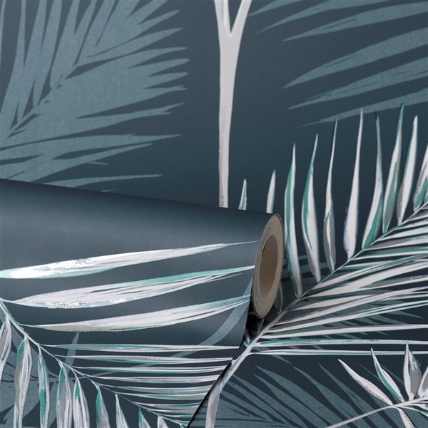 Fine Decor Paper Unpasted South Beach Navy Fronds Wallpaper