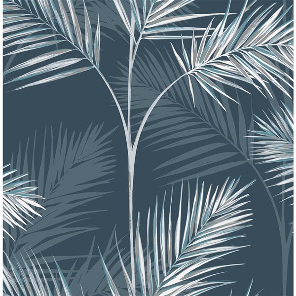 Fine Decor Paper Unpasted South Beach Navy Fronds Wallpaper