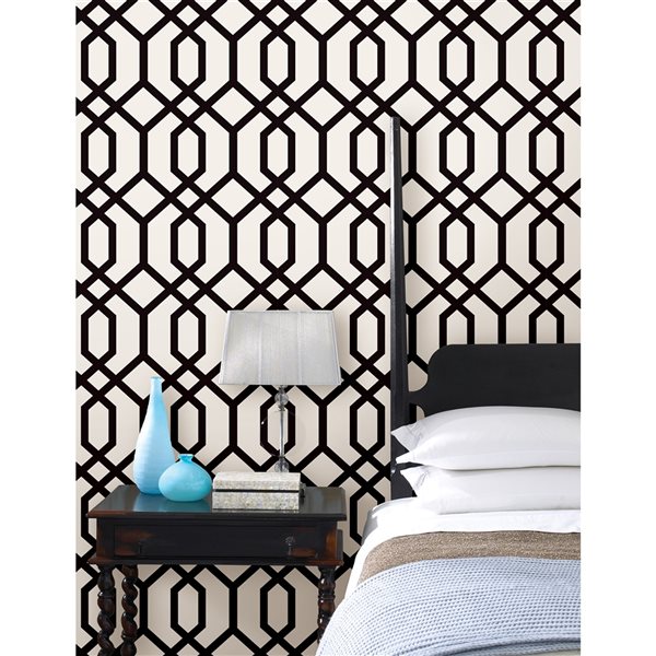 Brewster Non-woven Unpasted Trellis Black Montauk Wallpaper