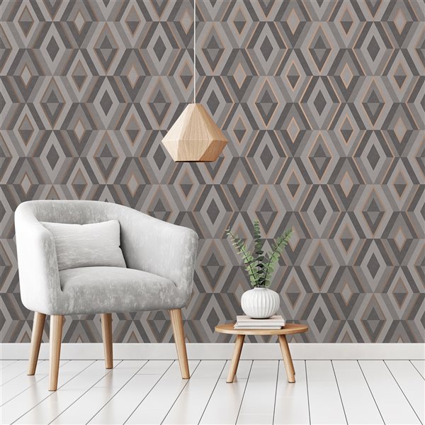 Fine Decor Paper Unpasted Shard Charcoal Geometric Wallpaper