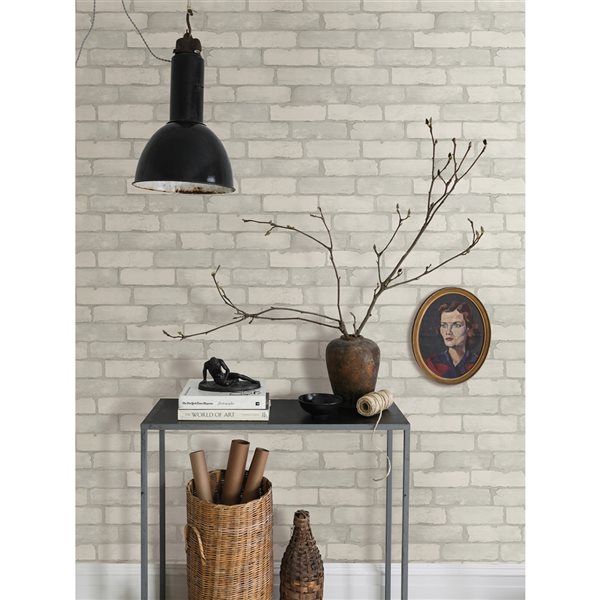 Zio and Sons Non-woven Unpasted Limewashed Aged White Brick Wallpaper