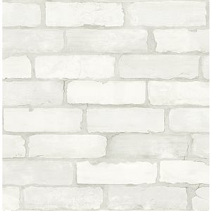 Zio and Sons Non-woven Unpasted Limewashed Aged White Brick Wallpaper