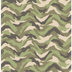 Brewster Non-woven Unpasted Stealth Green Camo Wave Wallpaper