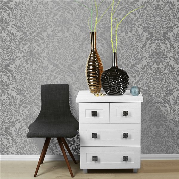 Crown Paper Unpasted Signature Grey Damask Wallpaper