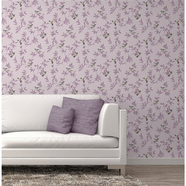 Fine Decor Paper Unpasted Persephone Purple Hummingbirds Wallpaper FD41925  | RONA