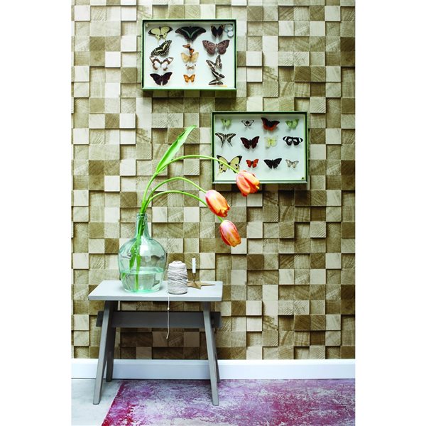 ESTA Home Non-woven Unpasted Tevye Gold Wood Geometric Wallpaper