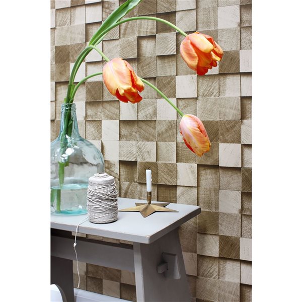 ESTA Home Non-woven Unpasted Tevye Gold Wood Geometric Wallpaper