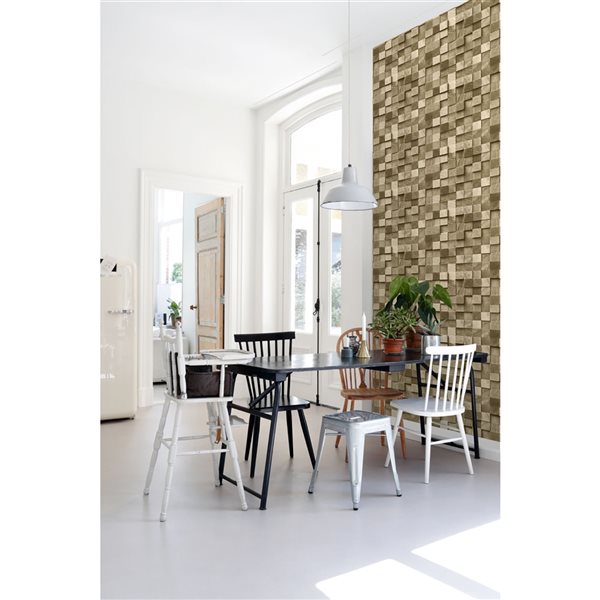 ESTA Home Non-woven Unpasted Tevye Gold Wood Geometric Wallpaper