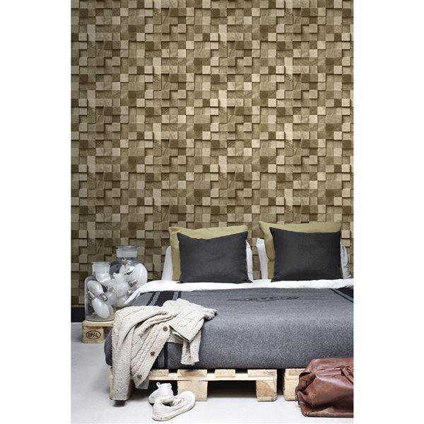 ESTA Home Non-woven Unpasted Tevye Gold Wood Geometric Wallpaper