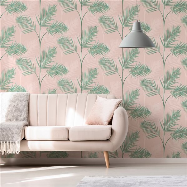 Fine Decor Paper Unpasted South Beach Blush Fronds Wallpaper