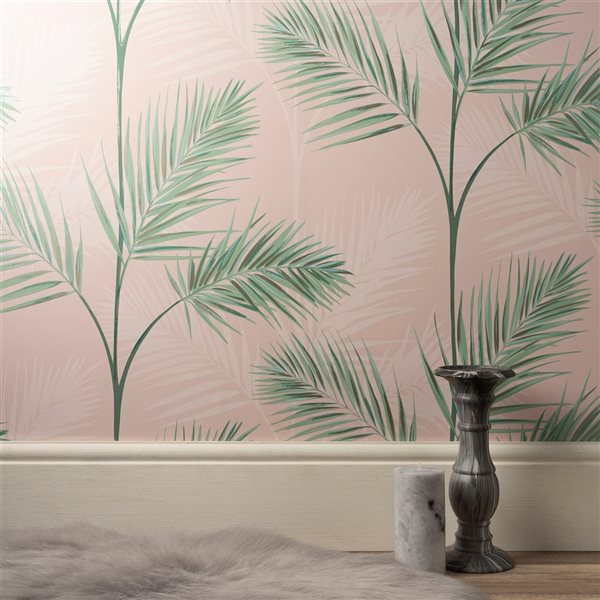 Fine Decor Paper Unpasted South Beach Blush Fronds Wallpaper