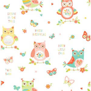 Fine Decor Paper Unpasted Flynn White Owls Wallpaper