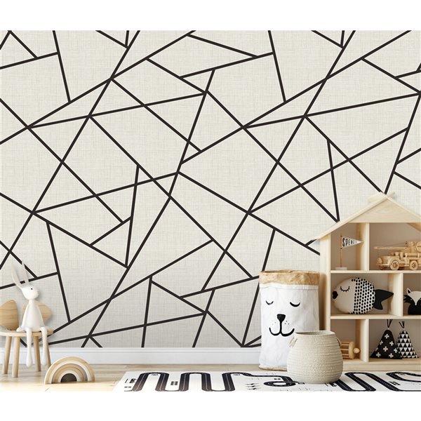 REMIX WALLS by Katie Hunt Modern Lines Black on Dove Grey Wall Mural