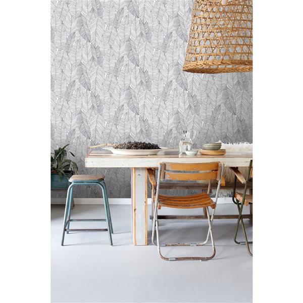 ESTA Home Non-woven Unpasted Thuy Grey Banana Leaves Wallpaper