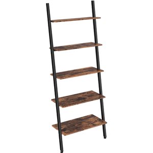 VASAGLE Rustic Brown Metal 5-Shelf Ladder Bookcase