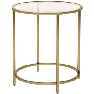 VASAGLE Gold Glass Round End Table