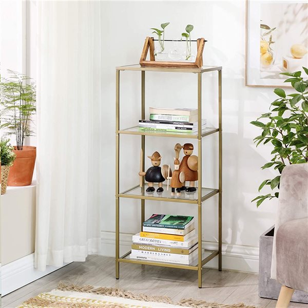 VASAGLE 11.8-in D x 15.7-in W x 37.4-in H 4-Tier Steel and Glass Shelf Unit