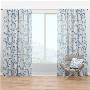 Designart 3D White and Blue Pattern IV 108-in Polyester Semi-Sheer Standard Lined Single Curtain Panel