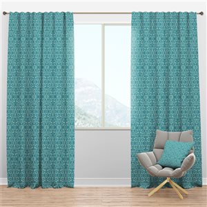 Designart Retro Abstract Pattern Design III 84-in Blue Polyester Blackout Standard Lined Single Curtain Panel