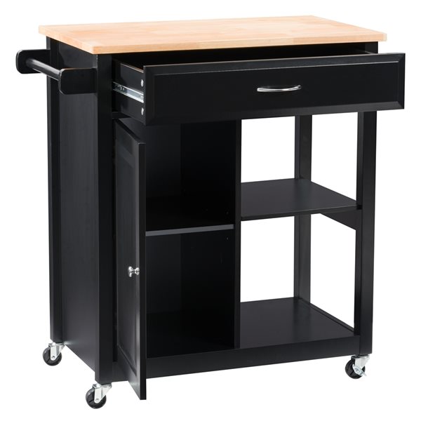 CorLiving Sage Black Wood Base with Rubberwood Wood Top Kitchen Cart (18-in x 32-in x 35-in)