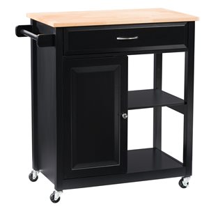 CorLiving Sage Black Wood Base with Rubberwood Wood Top Kitchen Cart (18-in x 32-in x 35-in)