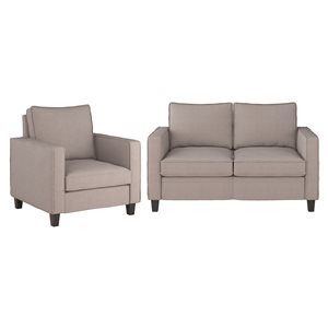 CorLiving Georgia Taupe Linen-Like Loveseat and Accent Chair Set - 2 Piece