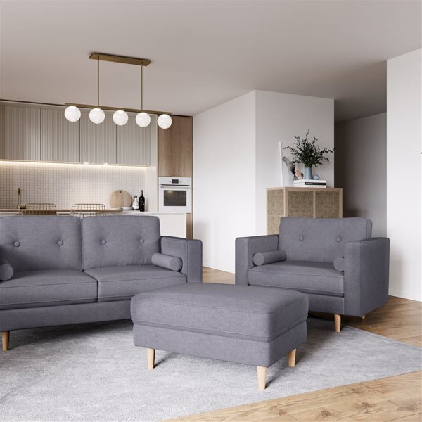 CorLiving Microfiber Mid-Century Modern Ottoman 33-in X 22.75-in - Grey