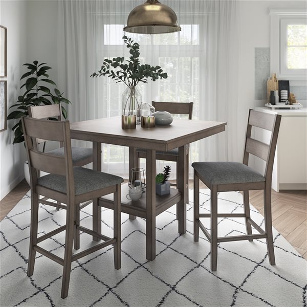 CorLiving Tuscany Washed Grey Dining Room Set with Square Table