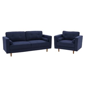CorLiving Mulberry Navy Blue Microfiber Modern Chair & 3 Seat Sofa Set - 2 Piece