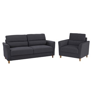 CorLiving Caroline Dark Grey Microfiber Chair & 3 Seat Sofa Set – 2 Piece