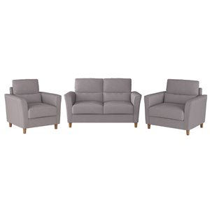 CorLiving Light Grey Microfiber Loveseat, Sofa and Accent Chair Set - 3 Piece